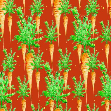 Suluboya Vegan desen. Sorunsuz elle çizilmiş sebze. Sağlıklı gıda yazdır. Bahçe arka plan. Yeşil menü, Restoran, Salat Bar, çiftçilere piyasa için tekrarlanabilir tasarım. Havuç. Vejetaryen.