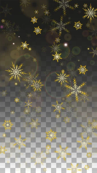Christmas  Vector Background with Gold Falling Snowflakes Isolated on Transparent Background. Realistic Snow Sparkle Pattern. Snowfall Overlay Print. Winter Sky. Design for Party Invitation. — Stock Vector