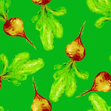 Suluboya Vegan desen. Sorunsuz elle çizilmiş sebze. Sağlıklı gıda yazdır. Bahçe arka plan. Yeşil menü, Restoran, Salat Bar, çiftçilere piyasa için tekrarlanabilir tasarım. Pancar. Vejetaryen.