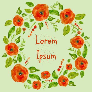 Suluboya çiçek kümesi. Güllü güzel çelengi. Zarif çiçek koleksiyonu, elle çizilmiş baskı. Düğün, Doğum günü veya tebrik kartları, posterler, davet için tasarım. yaz ve bahar arka plan.