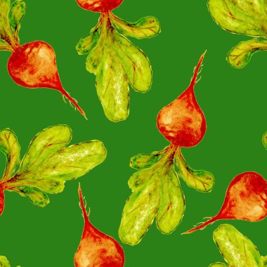 Suluboya Vegan desen. Sorunsuz elle çizilmiş sebze. Sağlıklı gıda yazdır. Bahçe arka plan. Yeşil menü, Restoran, Salat Bar, çiftçilere piyasa için tekrarlanabilir tasarım. Pancar. Vejetaryen.