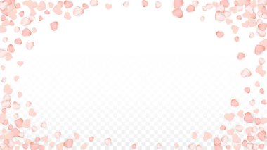 Sevgi kalpleri konfeti arka plan düşüyor. St. Valentine's gün desen romantik dağınık kalpler. Düğün, yıldönümü, Doğum günü partisi, satış için kartları, afişler, posterler, el ilanları için vektör çizim.