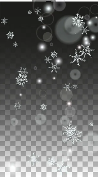 Fondo vectorial navideño con copos de nieve blancos que caen aislados sobre fondo transparente. Patrón realista de chispas de nieve. Impresión de capa de nieve. Cielo de invierno. Diseño para la invitación del partido. — Archivo Imágenes Vectoriales