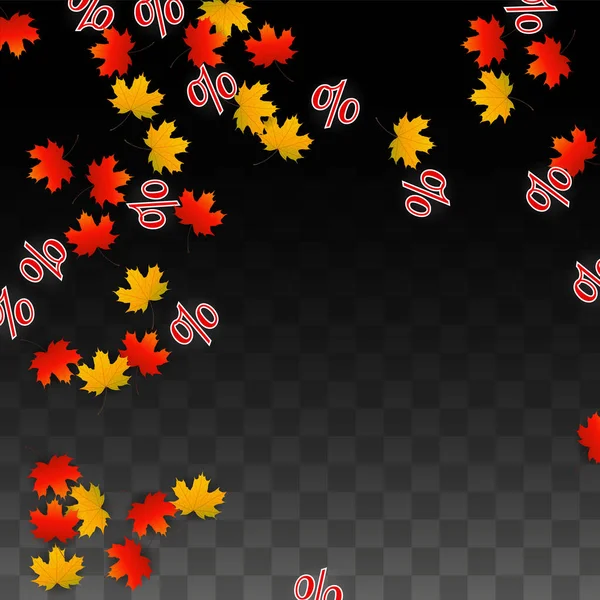 Vector Percentage Sign and Autumn Leaves Confetti on Transparent Background. Percentagem de fundo de venda. Negócios, Economia, Finanças Print. Ilustração de Desconto. Cartaz de promoção. Black Friday Banner . — Vetor de Stock