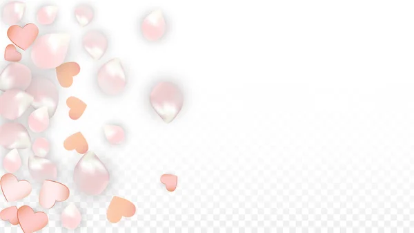 Vector Realistic Petals and Hearts Confetti Летючий Сакура і серце на прозорому фоні. Запрошення на весілля. Весняний романтичний постер. Векторна ілюстрація ювілейного дизайну. — стоковий вектор
