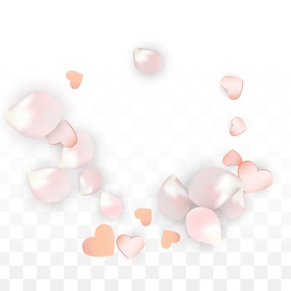 Vetor Realista Pétalas e Corações Confetti. Voando Sakura e Corações em Fundo Transparente. Convite de casamento fundo. Cartaz do Romance da Primavera. Ilustração vetorial para design de aniversário. —  Vetores de Stock