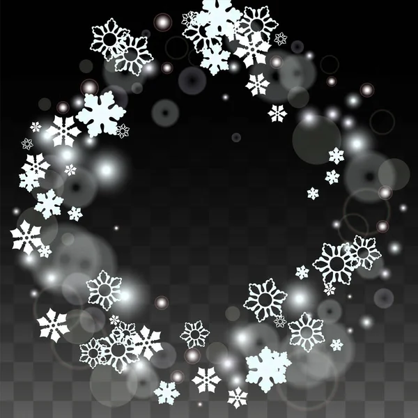 Fondo vectorial navideño con copos de nieve blancos que caen aislados sobre fondo transparente. Patrón realista de chispas de nieve. Impresión de capa de nieve. Cielo de invierno. Diseño para la invitación del partido. — Archivo Imágenes Vectoriales