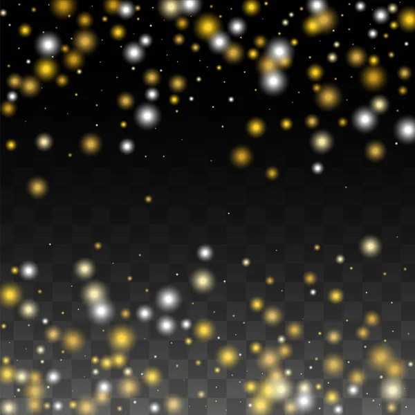 Gold Glitter Vector Texture auf einem Schwarz. Goldenes Glühmuster. Goldene Weihnachten und Neujahr Schnee. Goldene Konfettiexplosion. Sternenstaub. Abstraktes Flimmern Hintergrund mit einem Party-Licht-Design. — Stockvektor