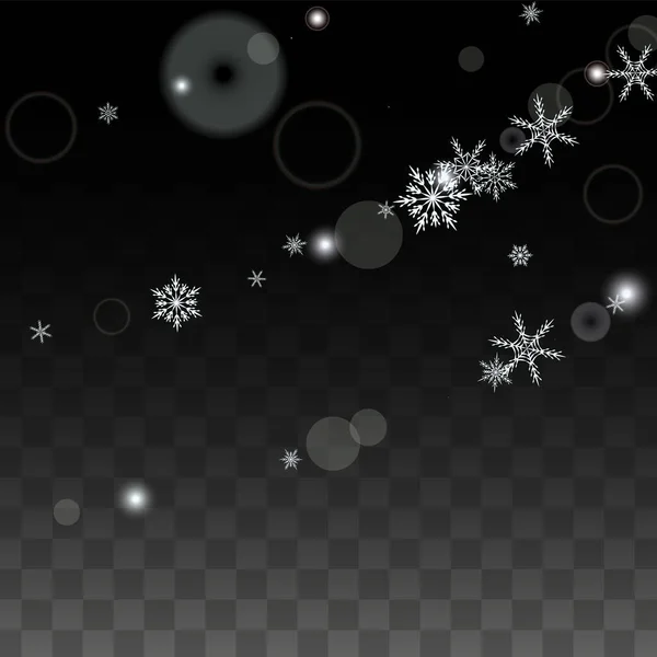 Fondo vectorial navideño con copos de nieve blancos que caen aislados sobre fondo transparente. Patrón realista de chispas de nieve. Impresión de capa de nieve. Cielo de invierno. Diseño para la invitación del partido. — Archivo Imágenes Vectoriales
