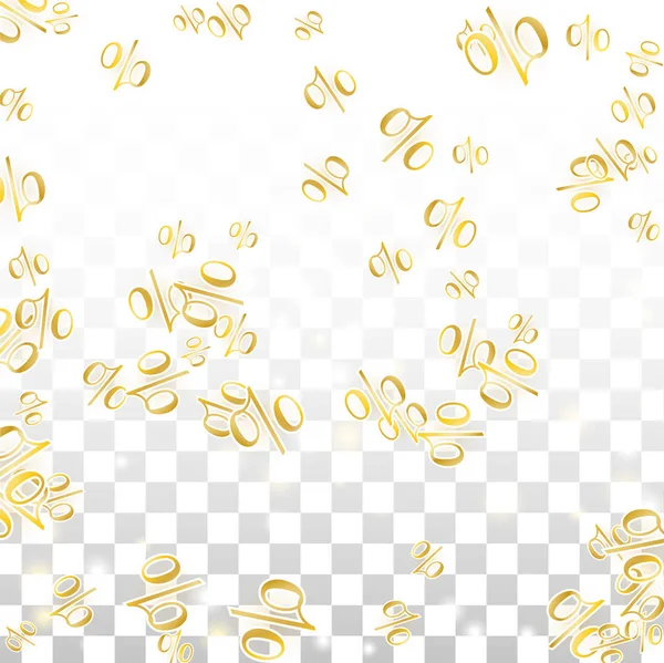 Luxus Vector Gold Percentage Sign Confetti Auf Transparent Prozent Verkaufshintergrund — Stockvektor