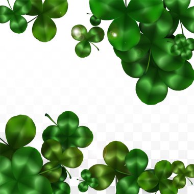 Vektör Yonca Yaprağı Saydam Arkaplanda Metin İçin Alan ile izole edildi. Aziz Patrick Günü İllüstrasyonu. İrlanda 'nın Şanslı Yonca Posteri. Pub 'daki konser icadı. Üst Manzara. Başarı Sembolleri.