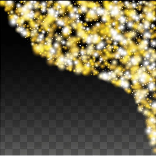 Gold Glitter Vector Textura sobre um preto. Padrão de brilho dourado. Natal de Ouro e Neve de Ano Novo. Explosão Dourada de Confetti. Pó de estrela. Fundo Flicker abstrato com um projeto das luzes do partido. — Vetor de Stock