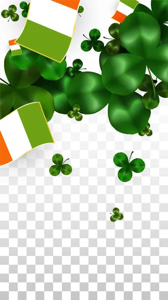 Vector klöver blad och Irland flagga isolerad på Transparent bakgrund. St. Patrick's Day Illustration. Irlands Lucky Shamrock affisch. Inbjudan för irländska konsert i Pub. Turism i Irland. — Stock vektor