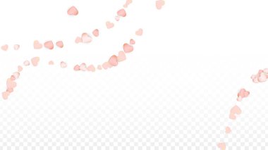 Sevgi kalpleri konfeti arka plan düşüyor. St. Valentine's gün desen romantik dağınık kalpler. Düğün, yıldönümü, Doğum günü partisi, satış için kartları, afişler, posterler, el ilanları için vektör çizim.