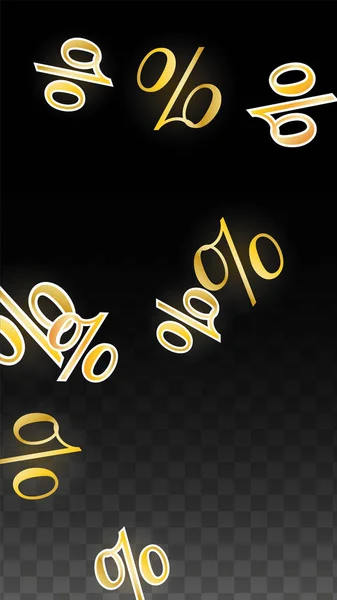 Luxus Vector Gold Percentage Sign Confetti auf Transparent. Prozent Verkaufshintergrund. Betriebswirtschaft, VWL Print. Discount Illustration. Werbeplakat. Banner zum Black Friday. Vorlage für Sonderangebote. — Stockvektor