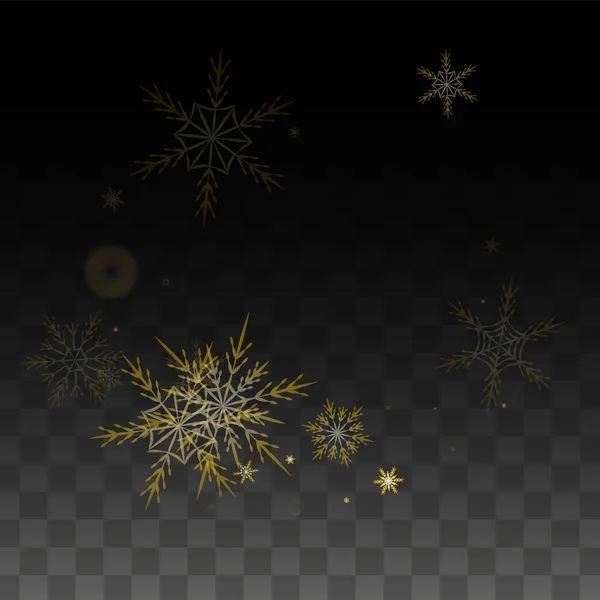 Karácsonyi vektor háttér Gold Falling hópelyhek elszigetelt átlátható háttér. Realisztikus Snow Sparkle Pattern. Snowfall Overlay nyomtatás. Téli égbolt. A partimeghívó megtervezése. — Stock Vector