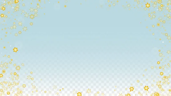 크리스마스 Vector Background with Gold Falling Snowflakes Isolated on Transparent Background. 현실적 인 스노우 스파클 패턴. Snowfall Overlay Print 의 약자이다. 겨울 하늘. 파티 초대를 위한 설계. — 스톡 벡터