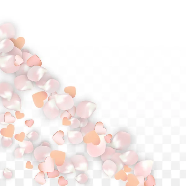 Confettis vectoriels réalistes de pétales et de coeurs. Flying Sakura and Hearts on Transparent Background. Invitation de mariage Contexte. Affiche Romance Printemps. Illustration vectorielle pour le design anniversaire. — Image vectorielle