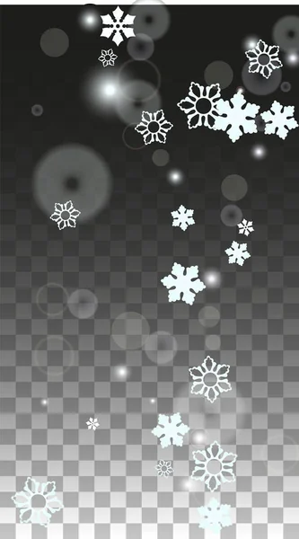 크리스마스 Vector Background with White Falling Snowflakes Isolated on Transparent Background. 현실적 인 스노우 스파클 패턴. Snowfall Overlay Print 의 약자이다. 겨울 하늘. 파티 초대를 위한 설계. — 스톡 벡터