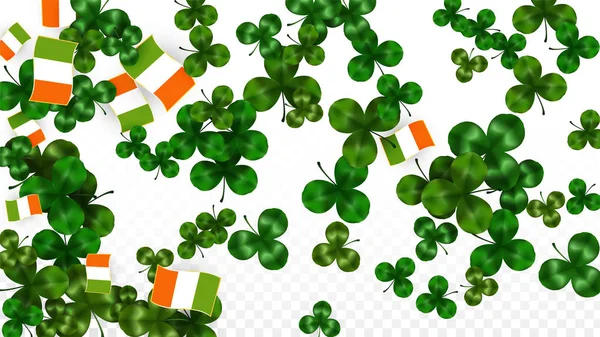 Vector klöver blad och Irland flagga isolerad på Transparent bakgrund. St. Patrick's Day Illustration. Irlands Lucky Shamrock affisch. Inbjudan för irländska konsert i Pub. Turism i Irland. — Stock vektor