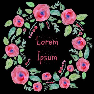 Suluboya çiçek kümesi. Güllü güzel çelengi. Zarif çiçek koleksiyonu, elle çizilmiş baskı. Düğün, Doğum günü veya tebrik kartları, posterler, davet için tasarım. yaz ve bahar arka plan.