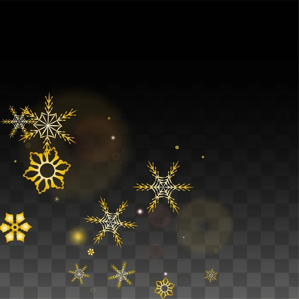 크리스마스 Vector Background with Gold Falling Snowflakes Isolated on Transparent Background. 현실적 인 스노우 스파클 패턴. Snowfall Overlay Print 의 약자이다. 겨울 하늘. 파티 초대를 위한 설계. — 스톡 벡터