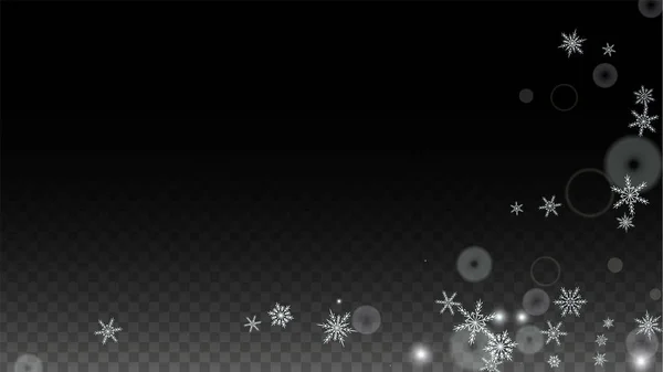 Weihnachten Vektor Hintergrund mit weißen fallenden Schneeflocken isoliert auf transparentem Hintergrund. Realistisches Snow Sparkle Pattern. Schneefall Overlay Print. Winterhimmel. Entwurf für Party-Einladung. — Stockvektor