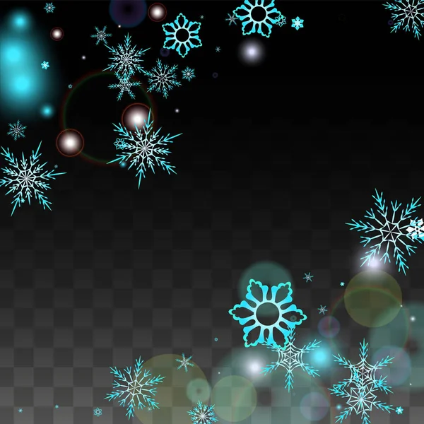 Weihnachten Vektor Hintergrund mit blau fallenden Schneeflocken isoliert auf transparentem Hintergrund. realistische Schneefunkelmuster. Schneefall überlagert Druck. Winterhimmel. Entwurf für Party-Einladung. — Stockvektor