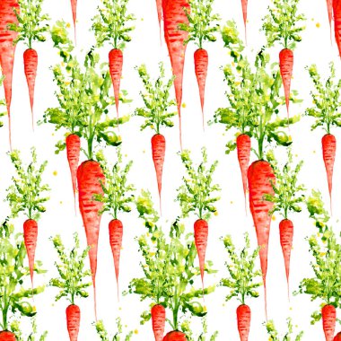 Suluboya Vegan desen. Sorunsuz elle çizilmiş sebze. Sağlıklı gıda yazdır. Bahçe arka plan. Yeşil menü, Restoran, Salat Bar, çiftçilere piyasa için tekrarlanabilir tasarım. Havuç. Vejetaryen.