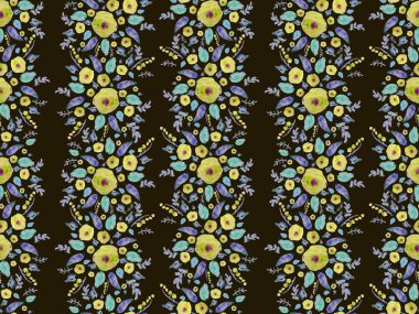 Suluboya çiçek desenli, narin çiçekler. Sorunsuz yaz kumaş, tekstil, ambalaj, duvar kağıdı, arka plan yazdırma. Vintage botanik ayarlayın. Düğün, tatil, Doğum günü. Parlak botanik colllection