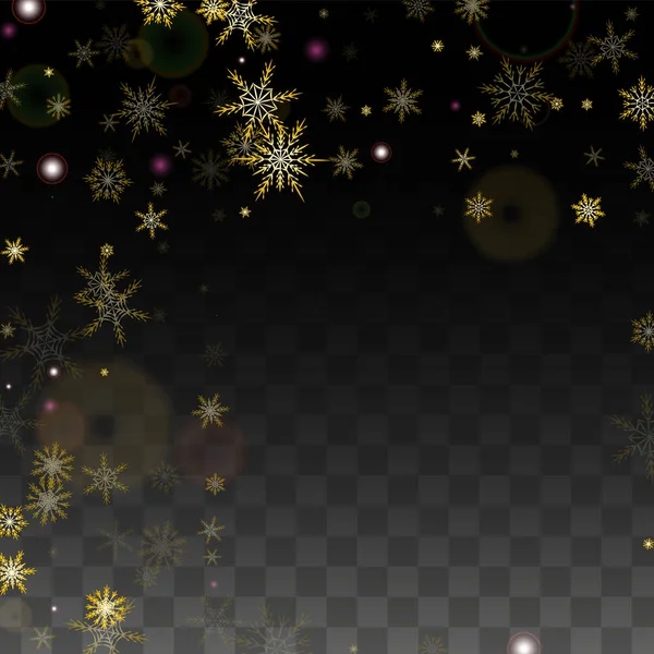 Vánoční vektorové pozadí se zlatými padajícími vločkami Izolované na průhledném pozadí. Realistický model Snow Sparkle. Sníh překryv Tisk. Winter Sky. Design pro pozvání na večírek. — Stockový vektor