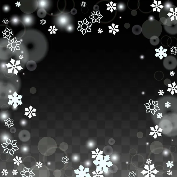 Kerst Vector achtergrond met witte vallende sneeuwvlokken geïsoleerd op transparante achtergrond. Realistisch Sneeuwsprankelpatroon. Sneeuwval Overlay Print. Winterhemel. Ontwerp voor Party Invitation. — Stockvector