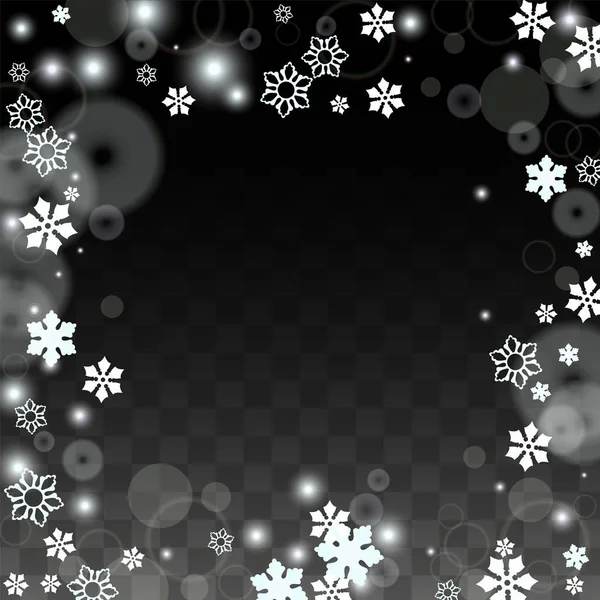 Fondo vectorial navideño con copos de nieve blancos que caen aislados sobre fondo transparente. Patrón realista de chispas de nieve. Impresión de capa de nieve. Cielo de invierno. Diseño para la invitación del partido. — Vector de stock