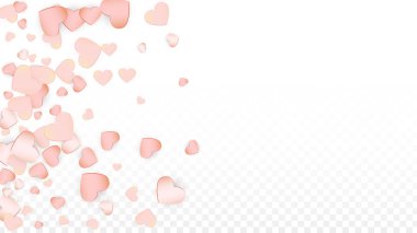Sevgi kalpleri konfeti arka plan düşüyor. St. Valentine's gün desen romantik dağınık kalpler. Düğün, yıldönümü, Doğum günü partisi, satış için kartları, afişler, posterler, el ilanları için vektör çizim.