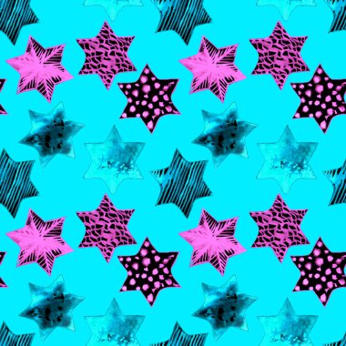 Sorunsuz suluboya yıldız deseni. Sihirli Festival arka plan. Elle çizilmiş Doodle yıldız. Bebek tasarım. Soyut uyum için duvar kağıdı, tekstil, keten, sarma, posterler, kartlar, Banner. Yeni yıl, Doğum günü 