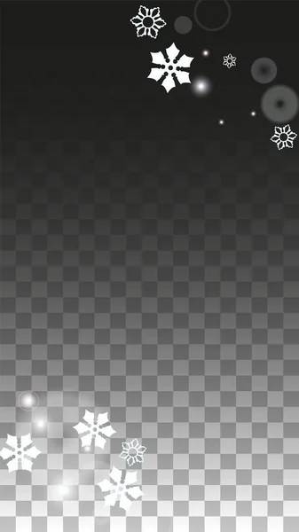 透明な背景に隔離された白い雪の結晶とクリスマスベクトルの背景。現実的な雪の輝きパターン。雪のオーバーレイプリント。冬の空。パーティー招待のためのデザイン. — ストックベクタ