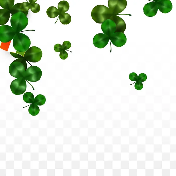 Foglia di trifoglio vettoriale e bandiera irlandese isolata su sfondo trasparente. Illustrazione del giorno di San Patrizio. Poster Lucky Shamrock in Irlanda. Invito per il Concerto Irlandese al Pub. Turismo in Irlanda . — Vettoriale Stock