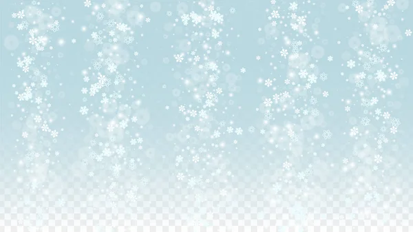 Christmas Vector Tło z White Falling płatki śniegu Izolowane na przejrzystym tle. Realistyczny Śnieżny Wzór Blasku. Odcisk pokrywy śniegu. Zimowe niebo. Projekt zaproszenia na imprezę. — Wektor stockowy
