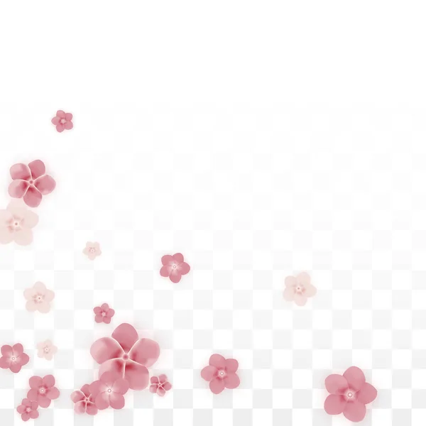 透明な背景の上に落ちてベクトル現実的なのピンク花。春のロマンチックな花のイラスト。花びらを飛んでいます。さくらのスパのデザイン。桜の紙吹雪。結婚式の装飾の設計要素. — ストックベクタ