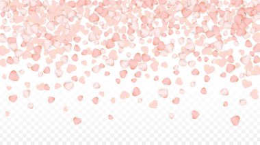 Sevgi kalpleri konfeti arka plan düşüyor. St. Valentine's gün desen romantik dağınık kalpler. Düğün, yıldönümü, Doğum günü partisi, satış için kartları, afişler, posterler, el ilanları için vektör çizim.