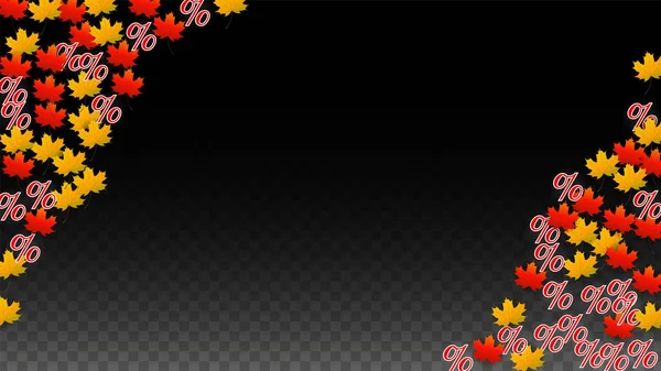 Vector Percentage Sign and Autumn Leaves Confetti on Transparent Background. Percentagem de fundo de venda. Negócios, Economia, Finanças Print. Ilustração de Desconto. Cartaz de promoção. Black Friday Banner . — Vetor de Stock