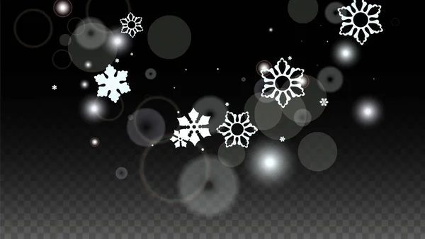 Weihnachten Vektor Hintergrund mit weißen fallenden Schneeflocken isoliert auf transparentem Hintergrund. Realistisches Snow Sparkle Pattern. Schneefall Overlay Print. Winterhimmel. Entwurf für Party-Einladung. — Stockvektor