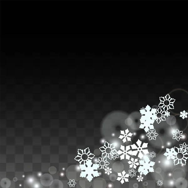 Jul vektor bakgrund med vita fallande snöflingor Isolerad på transparent bakgrund. Realistiska Snow Sparkle-mönster. Snöfall Overlay Print. Vinterhimlen. Design för Party Inbjudan. — Stock vektor