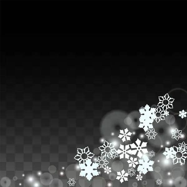 Fundo do vetor de Natal com flocos de neve de queda branca isolados em fundo transparente. Padrão de brilho de neve realista. Snowfall Overlay Print. Céu de Inverno. Design para Convite de Festa. —  Vetores de Stock