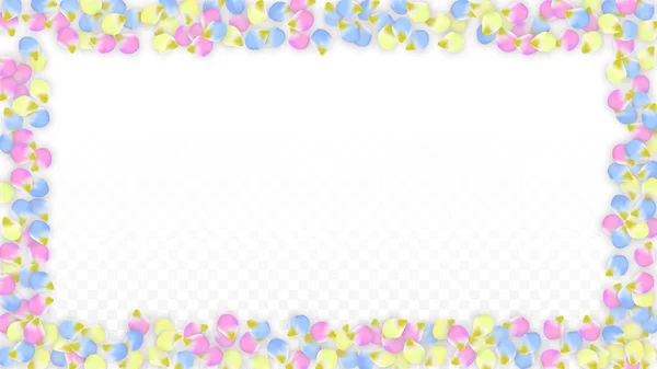 Vector Realistic Colorful Petals Falling on Transparent Background.  Spring Romantic Flowers Illustration. Flying Petals. Sakura Spa Design. Blossom Confetti. Design Elements for Wedding Decoration. — Stock Vector