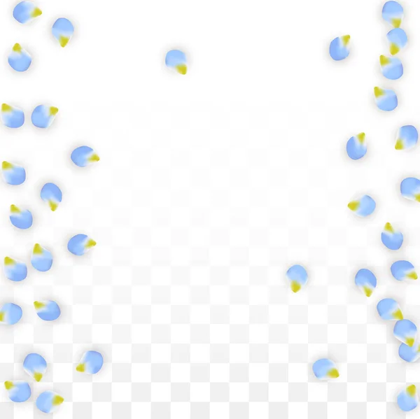 Pétales bleues vectorielles réalistes tombant sur un fond transparent. Printemps Fleurs Romantiques Illustration. Flying Petals. Sakura Spa Design. Confettis de fleurs . — Image vectorielle