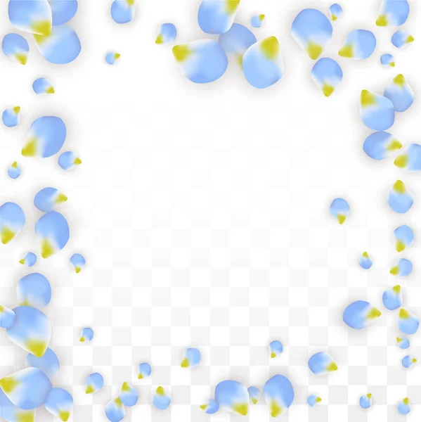 Vektor Realistik Blue Petals Jatuh di Latar Belakang Transparan. Spring Romantic Flowers Illustration. Terbang kelopak. Desain Sakura Spa. Blossom Confetti . - Stok Vektor
