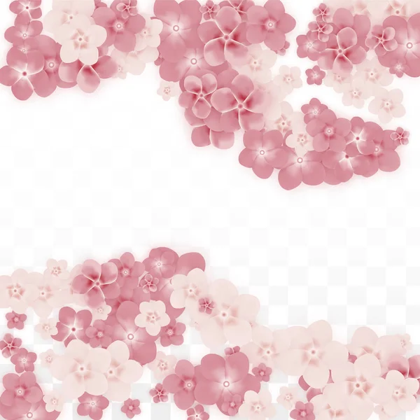 Διάνυσμα ρεαλιστική ροζ λουλούδια που υπάγονται σε διαφανές φόντο. Άνοιξη λουλούδια ρομαντική εικόνα. Πετώντας πέταλα. Sakura Spa Design. Άνθος κομφετί. Στοιχεία σχεδιασμού για διακόσμηση γάμου. — Διανυσματικό Αρχείο