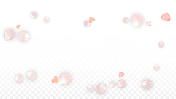 现实的花瓣和心形的矢量。《透明背景下的Sakura and Hearts 》。婚礼邀请函背景。春天浪漫海报。周年设计的矢量图解. — 图库矢量图片