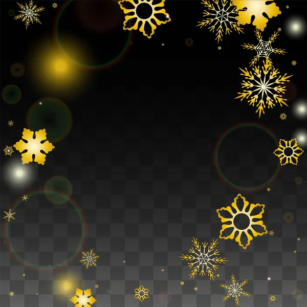 Kerst Vector Achtergrond met goud vallende sneeuwvlokken geïsoleerd op transparante achtergrond. Realistisch Sneeuwsprankelpatroon. Sneeuwval Overlay Print. Winterhemel. Ontwerp voor Party Invitation. — Stockvector